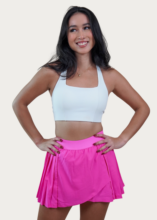 VARSITY SKIRT IN ELECTRIC PINK